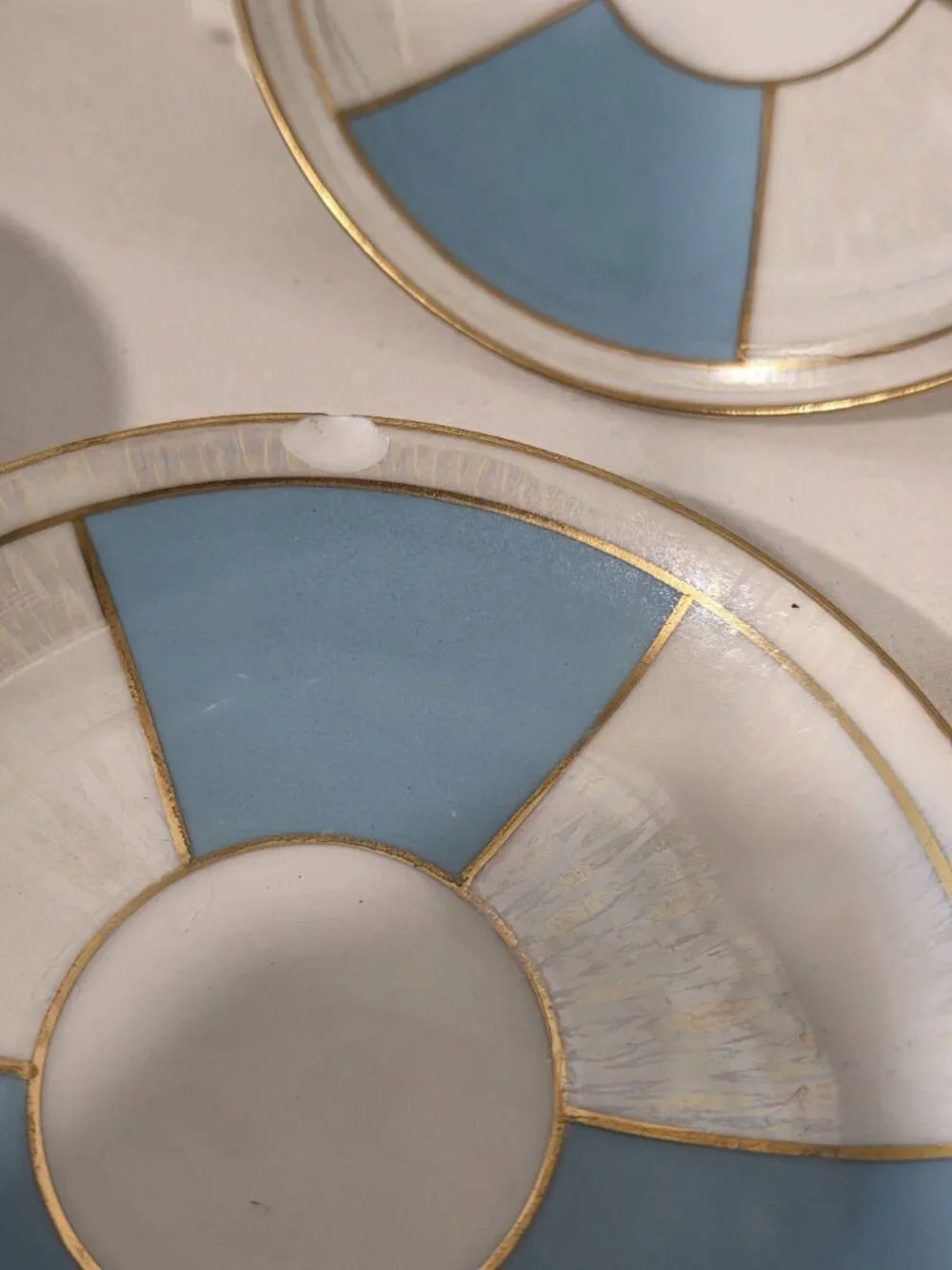 Noritake Tea Set 15-Piece Blue White Pearlescent w/ gold Porcelain Made In Japan